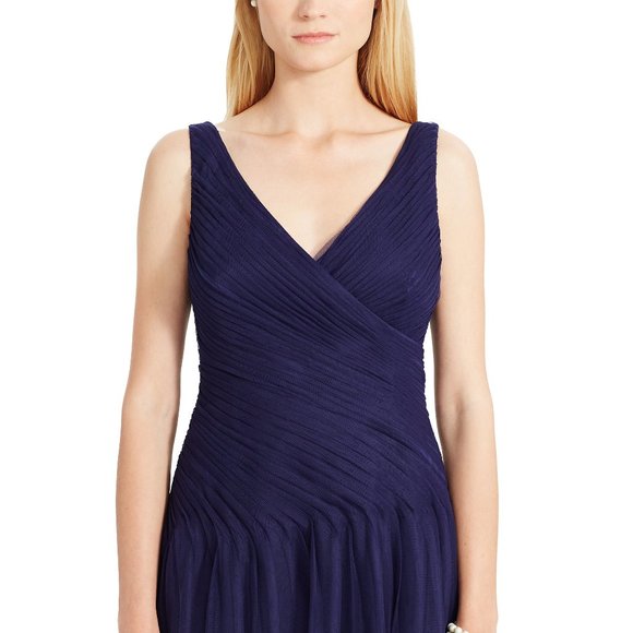 RALPH LAUREN Blue Pleated Tulle Evening dress - Picture 3 of 13
